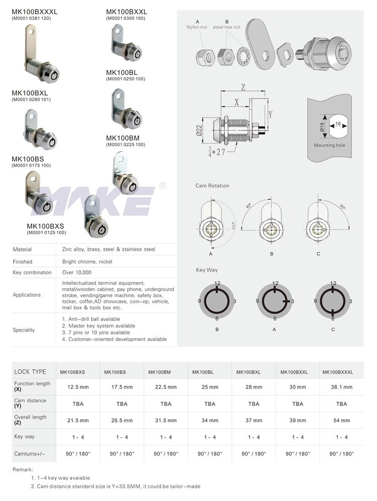 Zinc Alloy Tubular Key Cylinder Lock For Information Kiosk MK100BS - Self-Service Kiosk Lock - 1