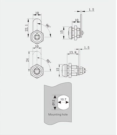 Small size tubular key cam lock MK101BS - Self-Service Kiosk Lock - 1